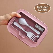1pc Lunch Box - Pink - With Utensils, Bento Box With Spoon And Fork, Microwave Lunch Box, Insulated Bento Lunch Bag, 3-Compartment Food Storage Container Set - Multicolor - View 4