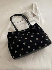 Women's Vintage Polka Dot Print Tote Bag, Large Capacity Casual Handbag, Suitable For Work, Shopping And Daily Use - Black - View 4
