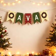 Custom Christmas Wreath Name Banner, Personalized Red Green Plaid Holiday Bunting, Festive Party Wall Decor, Customized Christmas Garland For Home Celebration, Customizable Name Hanging Banner, Holiday Decoration, Christmas Gift Decor, Room Decor - Multicolor - View 5