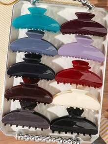 10pcs Bohemian Morandi Color Jelly Half-Moon Hair Claw Set, Half-Up Back Bun Hair Clips For Flyaway Hair, Basic Minimalist Korean Style Hair Accessories For Home, Daily Wear And Commuting - Multicolor - View 1