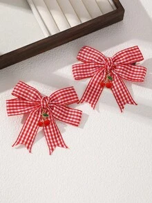 2pcs/8pcs Women's Fashionable College Style Pink Red Blue Black Dual-Color Checkerboard Bow Hair Clips, Cherry Pendant Checkerboard Hair Clips, Cute Hair Accessories For Campus Daily Wear, Birthday Party, Suitable For Daily Party Gathering Decoration And Matching - Multicolor - View 15