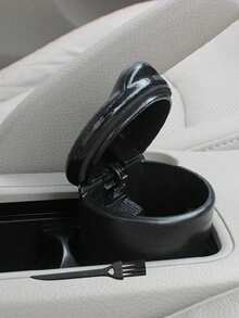 1/2/3/4pcs Car Compartment Design Center Console Ashtray, Solid Color Round Plastic Ashtray, One-Hand Open/Close Trash Bin, Portable Home & Car Dual-Use Accessory (Black), Car Accessories, Back To School Supplies, Lightweight & Portable - Multiple Styles - View 7
