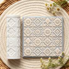 1Pc Vintage Tile Floral Texture Roller, Retro Geometric Flower Pattern Clay Embossing Roller, DIY Handmade Earring Pendant Jewelry Craft Supplies - 1 Unit - View 3