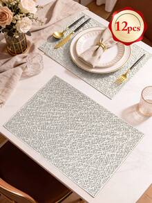 1-12pcs Gold Interwoven Mesh PVC Placemats, Modern Minimalist PVC Rectangular Hollow Easy-To-Clean Table Mats, Suitable For Daily Home Use, Birthday Parties - Multicolor - View 13