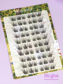 Glue-Free Self-Adhesive Single Cluster False Eyelashes, Soft 3D Voluminous Winged Tail Extension For Full Atmosphere - View 2