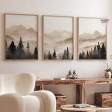 3pcs/Set Abstract Forest Mountains Triptych Art, Minimalist Modern Foggy Landscape Prints Set Of 3, Printable Neutral Nature 3 Pieces Wall Art - A - View 1