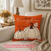 1件裝橘色 Hello Pumpkin 仿刺繡枕套，鄉村風秋季感恩節輕量聚酯纖維單面印花靠墊套，可手洗/機洗/乾洗，拉鍊開口，適用於居家、沙發、床、臥室、客廳、咖啡廳、展覽廳，裝飾枕套，節日派對裝飾 - 亮橙色 - 查看 3