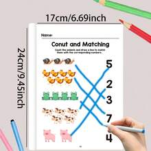 64 Pages Preschool Math Workbook, Number Arithmetic Practice, Fine Motor Skills & Logical Thinking Training, Cartoon Illustrations, Early Education Exercise Book, Children's Holiday Gift - Multicolor - View 3