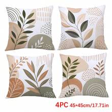 4 pièces Housses de coussin à motif géométrique abstrait minimaliste de plante, housses de coussin imprimées sur un seul côté avec fermeture éclair, housses de coussin 45*45CM convenant pour la décoration de la maison, de la chambre, du salon, du canapé, housses de coussin décoratives cadeau de vacances, insert de coussin non inclus - Multicolore - Voir 12
