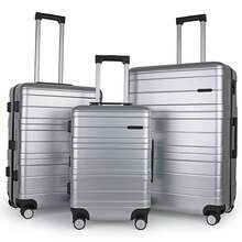 JLY 3 Piece Luggage Set, 20/24/28 Inch ABS+PC Hard Shell Suitcases With TSA Lock, 360° Spinner Wheels, Telescopic Handle, Silver - Silver - View 1