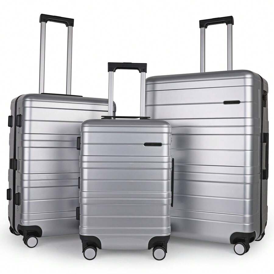 JLY 3 Piece Luggage Set, 20/24/28 Inch ABS+PC Hard Shell Suitcases With TSA Lock, 360° Spinner Wheels, Telescopic Handle, Silver - Silver - View 1