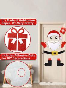 1 Set Cute Christmas Felt Door & Window Sticker Decoration Kit - Reindeer, Snowman, Santa Claus, Snowflake, Christmas Tree And "Merry Christmas" Text Design - For Holiday Home Decor, Creating Festive Atmosphere And Seasonal Celebration (Includes Adhesive Dots) - Multicolor - View 6