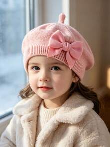 1pc Baby Bow Beret | Painter Hat Cute Baby Hat Suitable For Travel And Outing Lightweight Polyester Knit Fabric Mixed Color All-Season Wear - Multicolor - View 6