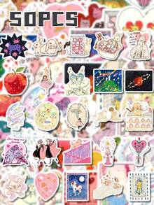 50Pcs PP Sweet Fairy Tale Stickers, Soft Vintage Dreamy Fairy Tale Cartoon Figures, For Decorating Scrapbooks, Helmets, Pencil Cases, Phone Cases - Multicolor - View 8