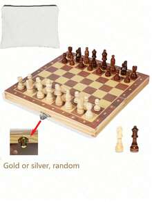 1 Set Large Wooden Foldable International Chess Board Game Set, Includes Wooden Chess Pieces, Built-In Storage Box, 2 Extra Queen Pieces, Suitable For Chess Enthusiasts And Game Lovers - Multicolor - View 10