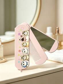 Cute Cat-Printed Folding Makeup Mirror, Mini Foldable Handheld Mirror, Portable Makeup Mirror For On-The-Go Use, Everyday Pocket Mirror, Perfect For Girls And Students, Ideal For Travel, Camping, The Office, Home, And Outdoor Use - Multicolor - View 1