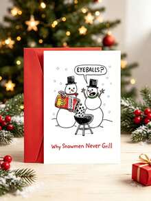 1pc "Why Snowmen Never Grill" Funny Christmas Card With Envelope - Humorous Snowman Joke Greeting For Holiday Parties, Blank Inside - Multiple Styles - View 1