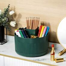1pc Rotating Pencil Holder, White 5-Compartment PP Polypropylene Material Storage Box, Suitable For Desktop Drawer Organization Of Pencils, Markers, Colored Pens, Highlighters And Other Large Capacity Organizer Container, 360° Rotating Marker And Craft Stationery Storage Box - Rotating Flat-top Style - View 3