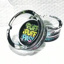 Creative 'PUFF PUFF PASS' Letter Pattern Glass Ashtray, 3.34 Inch Round Ashtray, Decorative Ornament Ashtray, Holiday Gift For Friends, Christmas Gift - PUFF PUFF PASS - View 5