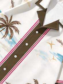 Men's 2 Pieces Tropical Island Print Set, Beach Shirt And Matching Shorts - Multicolor - View 5