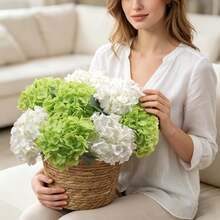 1pc/5pcs Available In Pink, Green, And Blue Colors, Suitable For Home,Simulated Hydrangea Flowers, Living Room, Dining Table, Wedding, Party, DIY Floral Decoration, Vase, And Soft Decoration For Living Room, Dining Table, And Window Display - Green - View 4