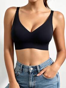 Seamless Wireless Soft Cup Bra For Women, Lightweight Unpadded Elastic Pullover Bra With Natural Lift - Black - View 8