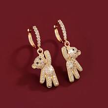 1 Pair Cute Bear Design Cubic Zirconia Stud Earrings For Women - Multicolor - View 1