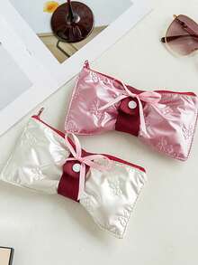 Tas Penyimpanan Kuas Makeup dengan Motif Pita Timbul, Kantong Kuas Makeup Portabel dengan Kancing Jepret, Tas Penyimpanan - Beraneka warna - View 2