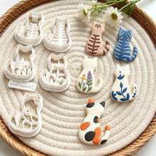 6Pcs Cat Shape Texture Clay Cutters, Kitten Back Pattern Clay Cutting Molds, DIY Handmade Earring Pendant Jewelry Craft Supplies - 6pcs - View 2