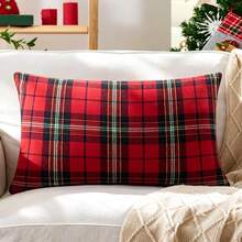 1pc/2pcs Christmas Red Plaid Pattern Pillow Case, 18x18 Inch, Scottish Farmhouse Vintage Classic Square Decorative Cushion Cover, Suitable For Sofa, Bench And Other Winter Holiday Decor - Red - View 7
