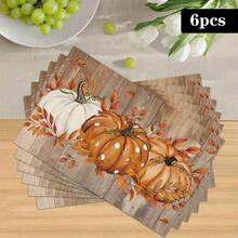 1/4/6pcs Autumn Series Wooden Pumpkin Pattern Printed Placemats, Heat Resistant Table Mats For Home Kitchen/Dining Table Protection, Party Scene Decor - Multicolor - View 14