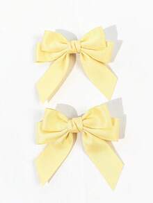 2pcs Women's Solid Color Satin Double Ponytail Bow Hair Clips, Versatile Side Head Accessory For Campus Photos, Sweet Girl Accessory, Smooth Fabric Material, Back To School Gift - Yellow - View 6