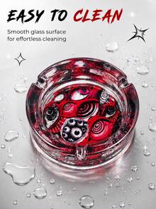 BROS 1pc Glass Ashtray With 3 Cigarette Holders, Red & Black Y2K Fashion Desktop Decor, Compact Novelty Smoking Accessory, Suitable For Home, Office, Patio, Balcony And Party Room - Multi-color 5 - View 5