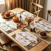 1/4/6pcs Autumn Series Vintage Lace Wood Grain Pattern Printed Placemats, Heat-Resistant Table Mats For Home Kitchen/Dining Table Protection, Kitchen Party Scene Decoration - Multicolor - View 3