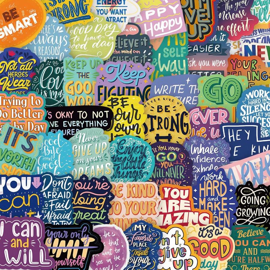 50pcs Motivational English Quote Stickers, Inspirational Positive Words Doodle Decals For Water Bottle Guitar Phone Case, Cute Aesthetic Vinyl Stickers, Personalised Sticker Packs For Kids Teens, Waterproof - 50 Pcs - View 1