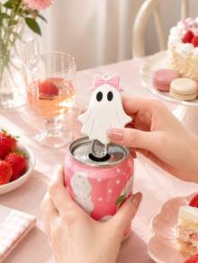 1pc Pink Bow Ghost Can Opener Keychain, Cute Halloween Drink Can Opener, Portable Bag Charm - View 4