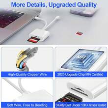 USB C+Lightning 2-In-1 Card Reader, Plug And Play SD+TF Card Storage Card Converter Connector Compatible With Multiple Devices, Camera Memory Card Reader Converter, Suitable For Phone 17/16/15/14/13/12/11/ S26/S25/S24/S23/S22/S21/S20/ Series Portable Multi-Function Card Reader - White - View 5
