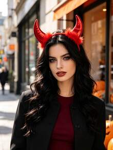 3/2/1pc Upgraded Halloween New Horn Headband Party Costume Prop Red Devil Headpiece Realistic Devil Horn Headband For Party - Multicolor - View 10