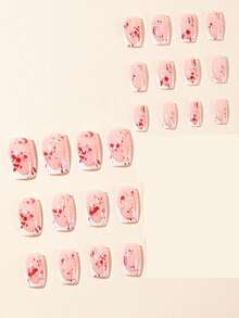 Halloween Wearable Square White French Red Blood Splatter Pattern Removable False Nails - Multicolor - View 3