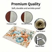 1/4/6pcs Autumn Series Blue & Orange Floral Pumpkin Pattern Printed Placemats, Heat-Resistant Table Mat For Home Kitchen, Table Protection, Kitchen Dining Table, Party Scene Decoration - Multicolor - View 8