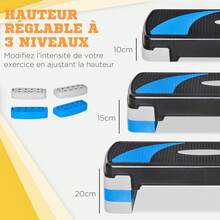 Stepper Fitness Aérobic hauteur réglable 10/15/20 cm surface antidérapante 80 x 31 x 20 cm noir bleu - Multicolore - Voir 6