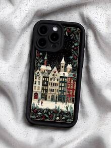 1pc Fashionable Personalized Christmas Architecture Snow Scene Aesthetic Pattern Black Perforated Thick Shockproof Anti-Fall Anti-Fingerprint Full Coverage Phone Case Compatible With IPhone 16 Pro Max/16/16 Pro/16 Plus/15/15 Pro Max/15 Pro/11/12/13/14 Pro Max/11 Pro/11 Pro Max/12 Pro/12 Pro Max/13 Pro/13 Pro Max/14 Pro/14 Pro Max Soft Shell Premium Creative - Multicolor - View 2