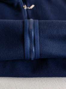 Girls' European & American Style Solid Color Zip-Up Knit Cardigan Sweater, Long Sleeve, Suitable For Casual Daily Wear In Spring, Autumn And Winter - Navy Blue - View 8