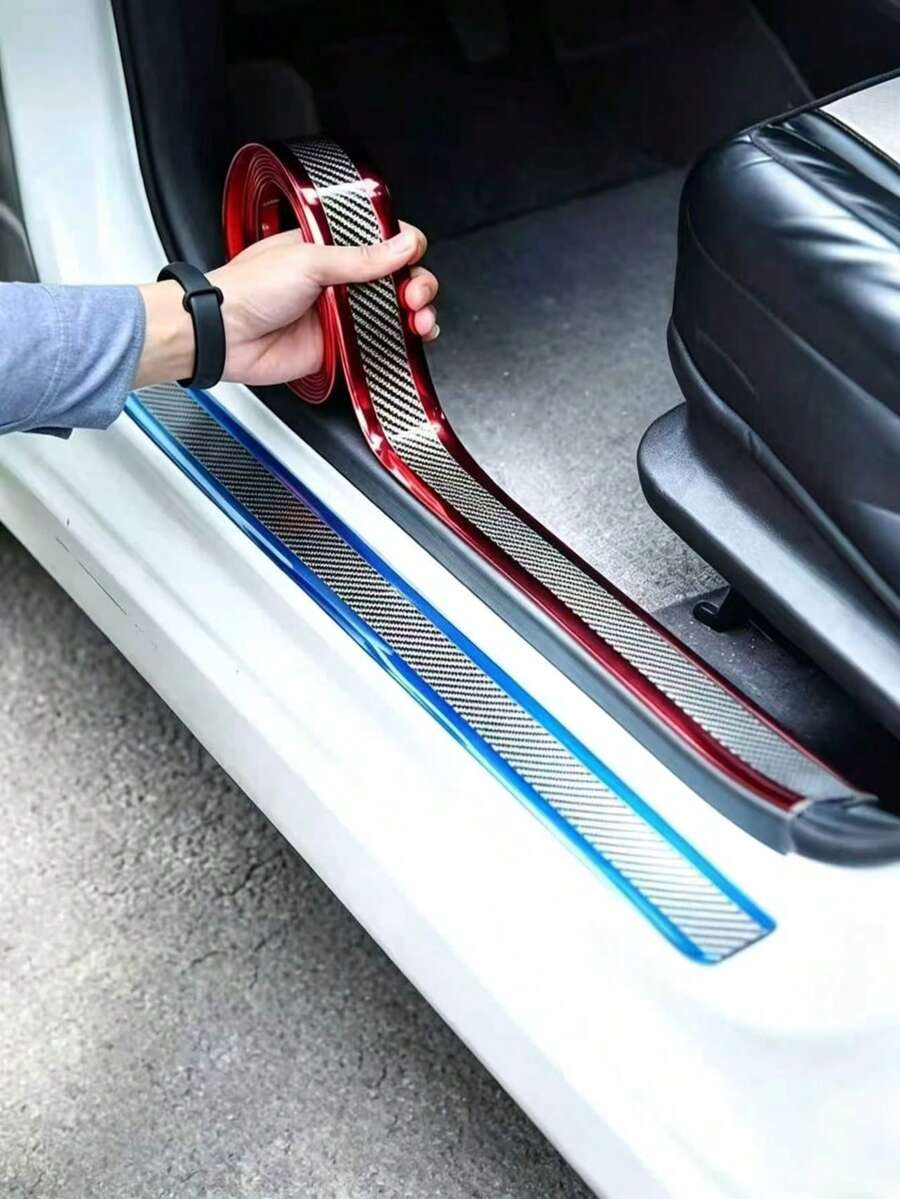 1pc 1m Car Door Sill Trim Strip, Multi-Color Options, Carbon Fiber Texture Door Edge Anti-Collision Protection Sticker, Scratch-Resistant, Wear-Resistant, Waterproof, Car Decoration Accessory, Suitable For Various Car Models - A - View 1