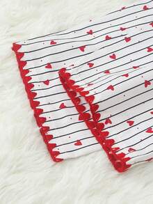 Women's Striped Heart Print Long Sleeve Long Pants Bubble Crinkle Pajama Set - Red - View 10