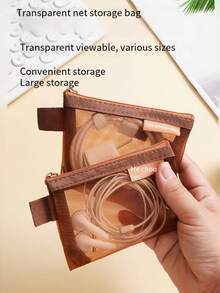 6pcs Minimalist Transparent Mesh Storage Bag Set, Mesh Makeup Bag, Portable Coin Purse, Stationery Pencil Case, Zippered Travel Toiletry Bag, Suitable For Home Office Cable Organizer, Portable Coin Purse For Cards, Keys And More - B - View 10