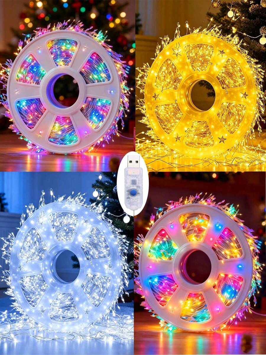 Luces de Hada LED para Navidad de Interior, Luces LED Festivas, 8 Modos Intermitentes, Con Control Remoto, Control Remoto Inteligente, Regulables, 8 Modos, 50/100/200 Luces de Hada LED, Adecuadas para Boda, Fiesta, Decoración de Dormitorio - Multicolor - Ver 1