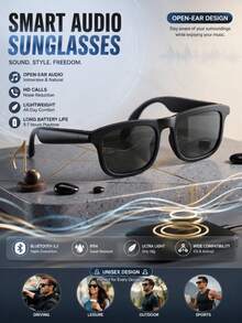 YAIUZGOO Smart Audio Fashion Glasses, Open-Ear Bluetooth 5.3 Fashion Glasses, Supports HD Calls, Lightweight Wireless Music Glasses, 5-7 Hours Playback Time, Fashion Neutral Design, Suitable For Driving, Outdoor, Sports And Daily Use, Compatible With IOS And Android - View 3