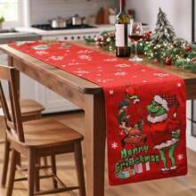 The Grinch مفرش طاولة ميرى جرينشماس، مفرش طاولة بموضوع عيد الميلاد، ديكور غرفة الطعام للعطلات الشتوية لحفلة العشاء، ديكور طاولة المطبخ وغرفة الطعام لحفلة العطلات للمنزل - متعدد الألوان - مشاهدة 4