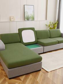 1pc Solid Color High Elasticity Removable Machine Washable Autumn/Winter Sofa Seat Cushion Cover, Suitable For Living Room Polyester Sofa Seat Cushion Cover Backrest Cover - Green - View 4